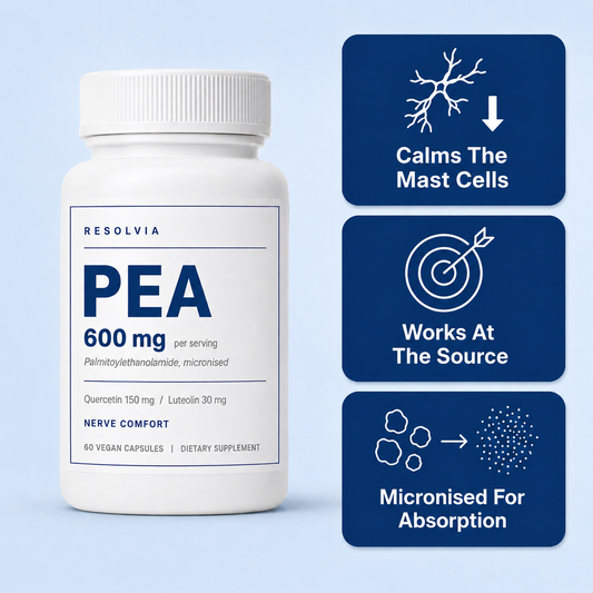 Resolvia PEA 600 — calms the mast cells, works at the source, micronised for absorption
