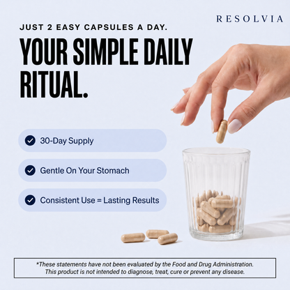 Your simple daily ritual: just two easy capsules a day, 30 day supply, gentle on your stomach