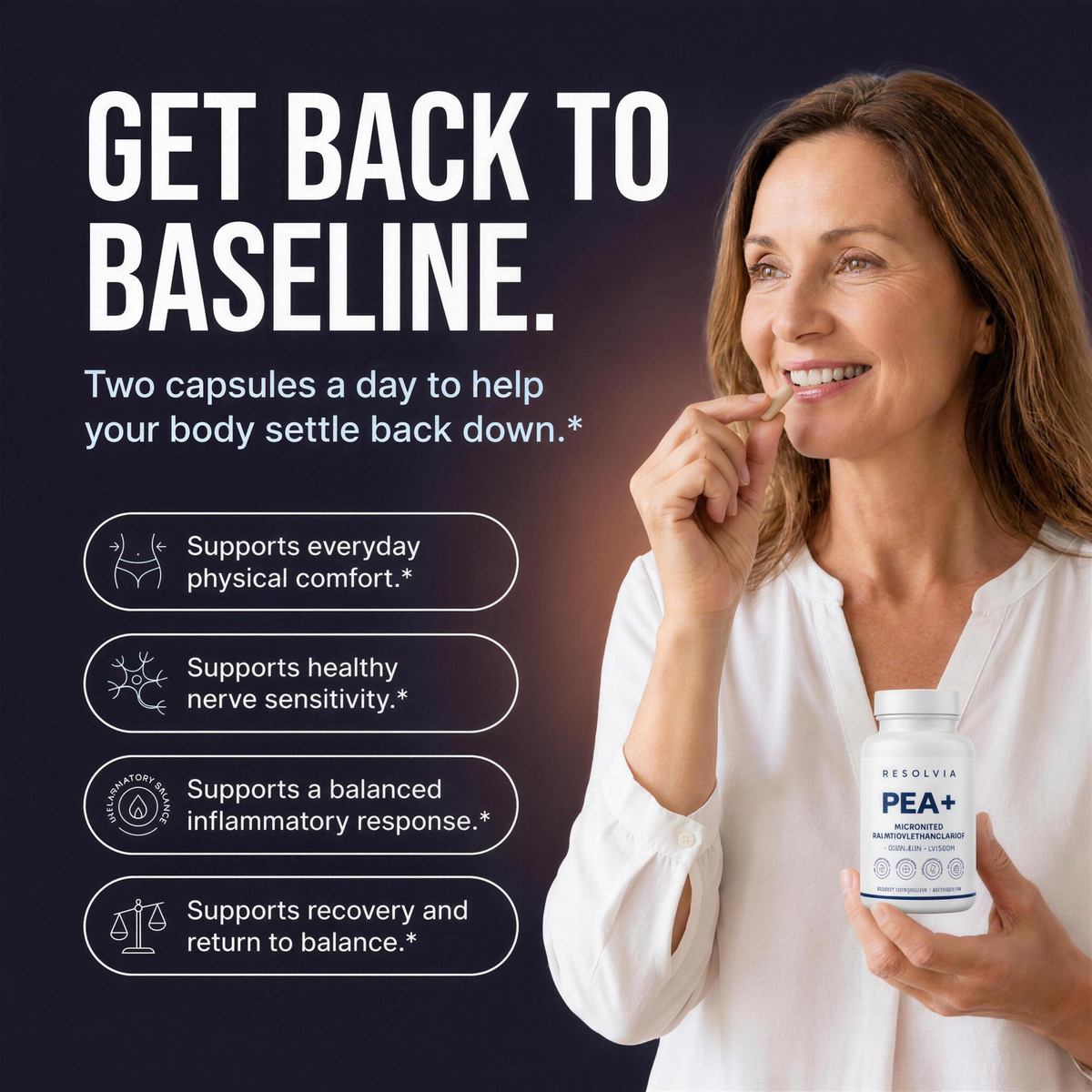 Get back to baseline: two capsules a day to help your body settle back down